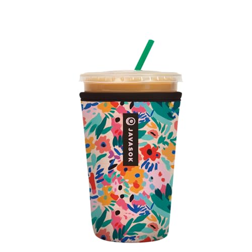 Sok It JavaSok Iced Coffee & Cold Soda Insulated Neoprene Cup Sleeve (Abstract Floral, Medium: 22-28oz) - Image 1