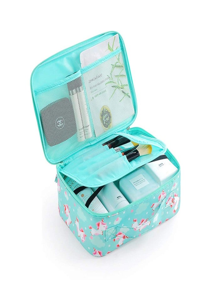 MOSSTYUS Makeup Cosmetic Bag Travel Makeup Cosmetic Case Portable Waterproof Toiletry Bag for Women Girls, Green Unicorn - Image 1