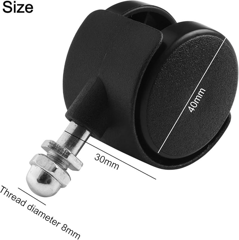 4 PCS Replacement Caster Wheels For Midea Electric Oil Heater 40X30mm 8Mm Thread Black Plastic Omni Directional Without Brake - Image 2