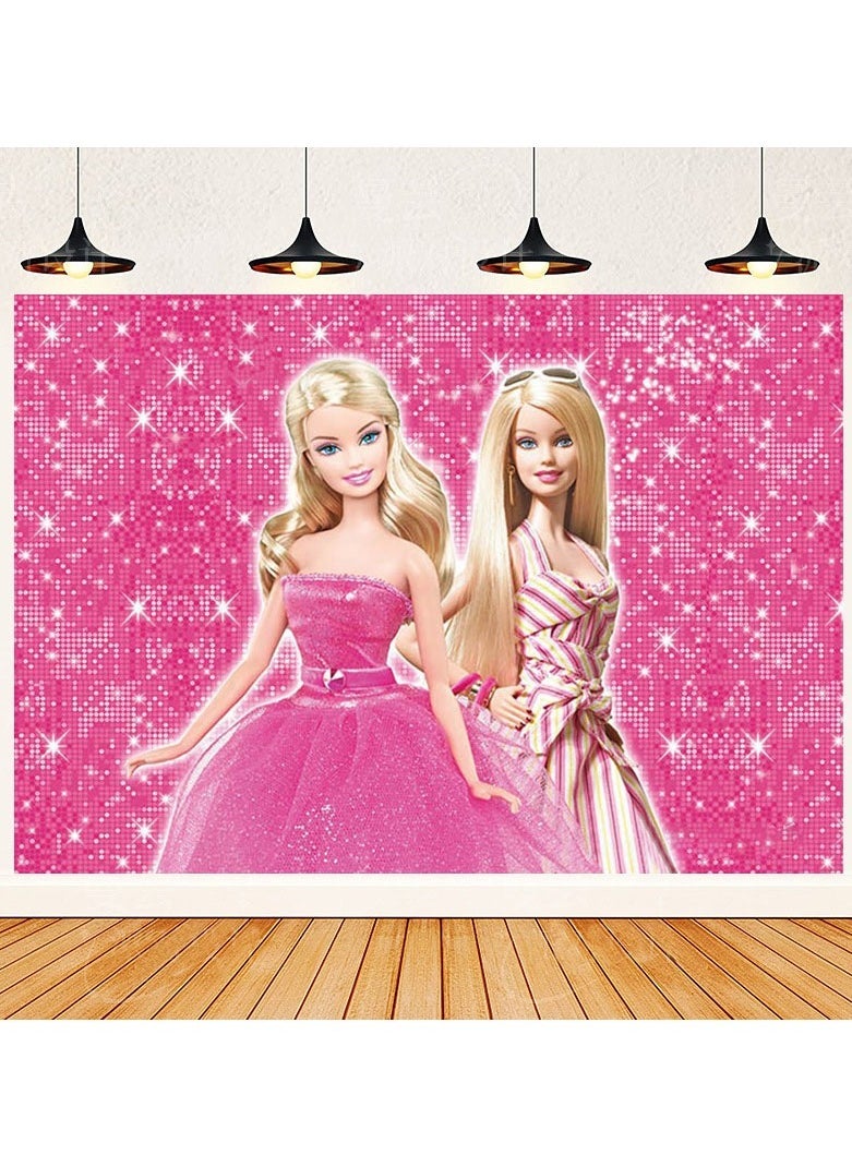 Generic - Pink Barbie Princess Birthday Party Background Decorative Cloth Suitable for Children's Birthday Photography Supplies Background Photo Props（size：150cmX100cm） - Image 1