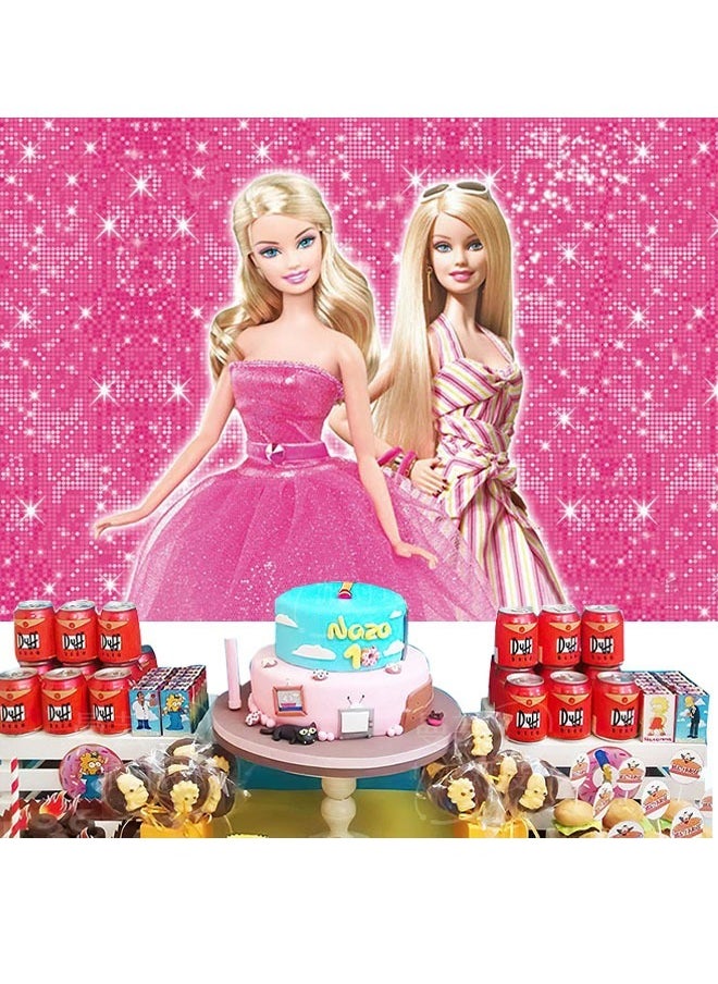 Generic - Pink Barbie Princess Birthday Party Background Decorative Cloth Suitable for Children's Birthday Photography Supplies Background Photo Props（size：150cmX100cm） - Image 1