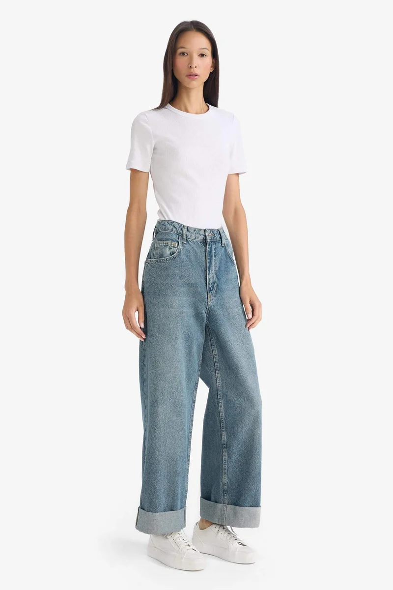Defacto  Baggy Fit Folded Leg Jeans for Women | Best Price UAE