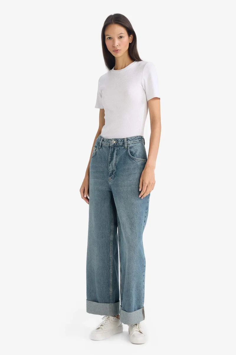 Defacto  Baggy Fit Folded Leg Jeans for Women | Best Price UAE