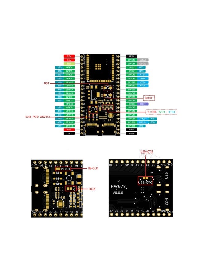 لوحة تطوير ESP32-S3-N16R8 16MB + لوحة توسيع + هوائي واي فاي مجموعة كاملة - Image 5