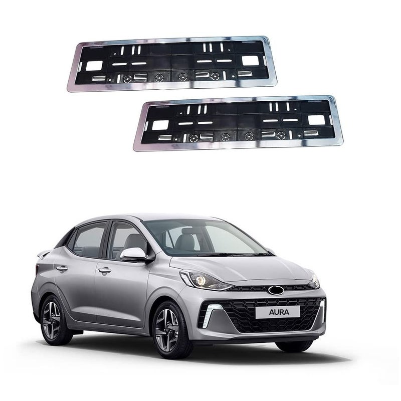 WheelCore Number Plate Frame with Chrome Suitable for Hyundai Aura (2023-Present) Type-2 - set of 2pcs - Image 1