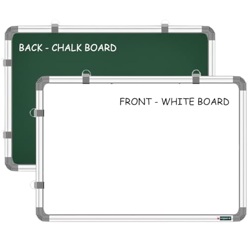 YAJNAS Non Magnetic (45CM x 60CM) 1.5X2 Feet Double Sided White Board and Chalk Board Both Side Writing Boards, one Side White Marker and Reverse Side Chalk Board Surface - Set of 1 - Image 1