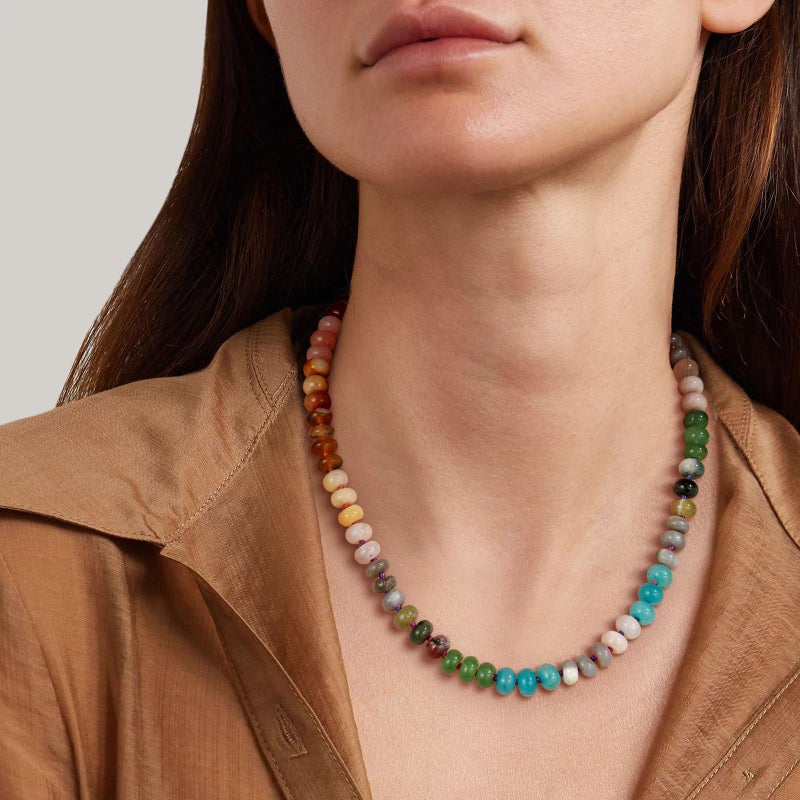 KissYan Beaded Gemstone Necklace for Women, Colorful Boho Bead Choker Natural Stone Surfer Beach Necklaces 14K Gold Plated Summer Handmade Jewelry(J44) - Image 3