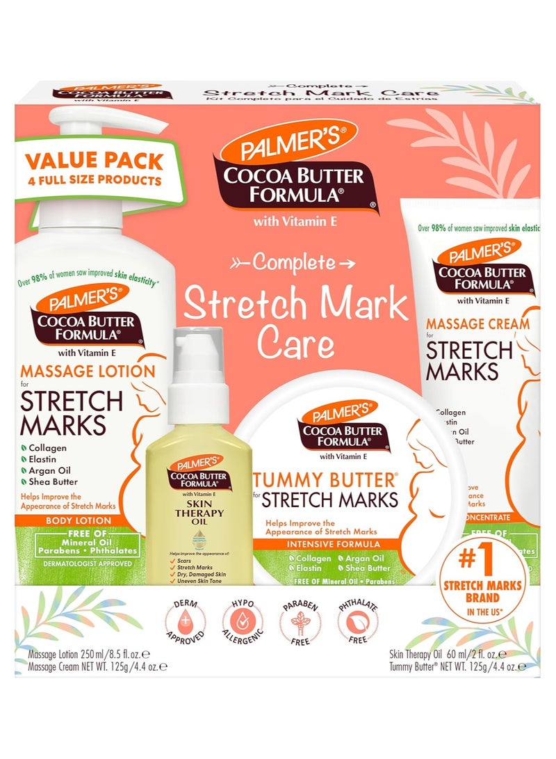Palmer's Cocoa Butter Formula Pregnancy Skin Care Kit for Stretch Marks and Scars, Dermatologist Approved, Gift for Mom to Be, 4 Piece Full Size Set - Image 1