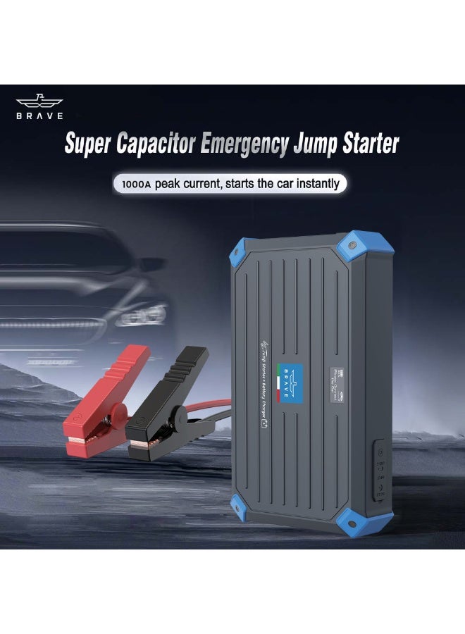 Brave 2-in-1 Super Capacitor Car Jump Starter 12V, 1000A Peak Emergency Booster with Reverse & Battery Charging, Self-Charging to 100% in Under 5 Minutes, Starts 7.0L Petrol & 4.0L Diesel Engines, Heavy-Duty Portable All-Weather Jump Starter with Smart Display, Carry Case, Safe for UAE & Desert Use - Image 2
