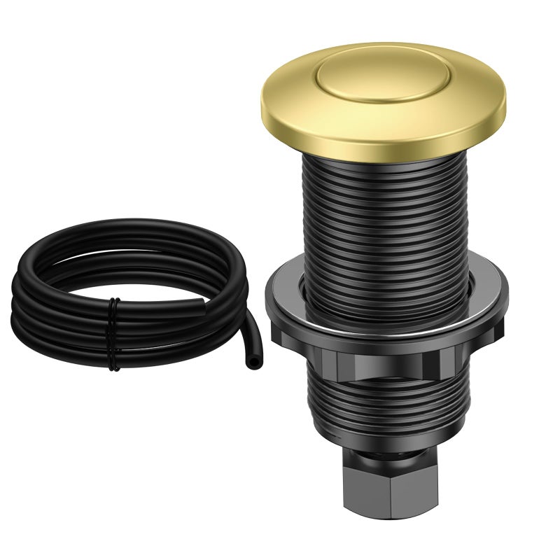 ANWOLL Air Activated Sinktop Switch Push Button for Garbage Disposal Brushed Gold Finish Compatible with Moen Faucets Sink Top Button with Hose Universal Countertop Design - Image 2