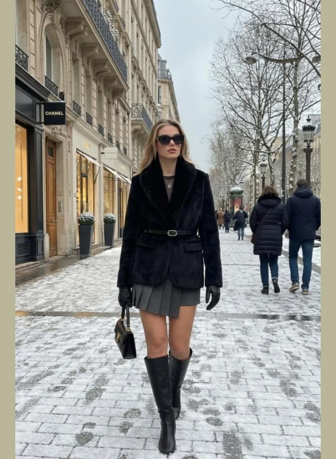 ليلا معطف نسائي بياقة شال وحزام من ليلا