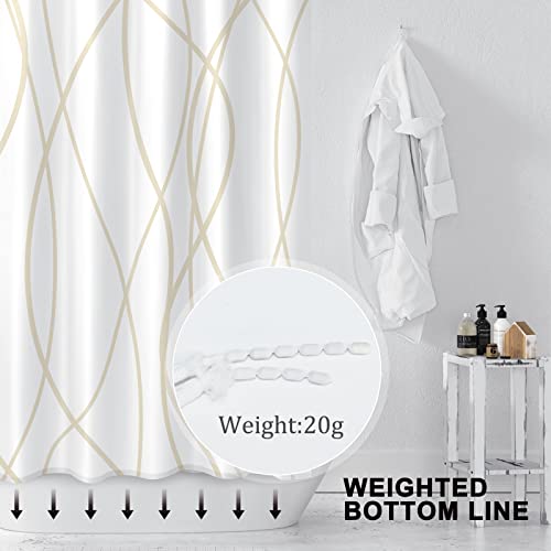 Punkray Beige Khaki Shower Curtain for Bathroom with Hooks, Extra Long Shower Curtain Set Stripe Bath Curtains Decorative White Shower Curtains Weighted Hem Water Repellent Washable, 72 x 72 - Image 2