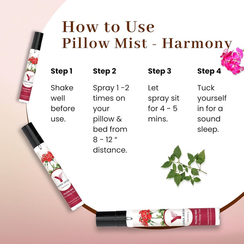 Yuana Yuana Aroma Pillow Mist Harmony For Improved Sleep Quality and Stress Relief Mist or Spray on Pillow for Good Sleep 100 Natural with Geranium and Patchouli Essential Oils 15 ml  - Image 5