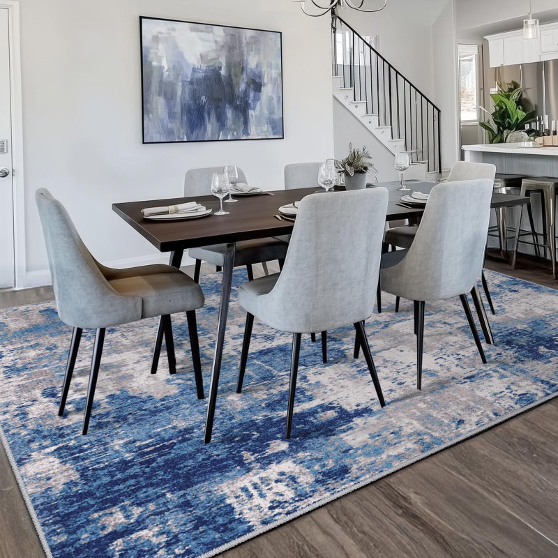 RELEANY Washable Area Rugs 7'x9' Non-Slip Modern Abstract Soft for Living Room Entryway Bedroom Nursery, Print Pattern, Blue Grey Navy Gray - Image 2