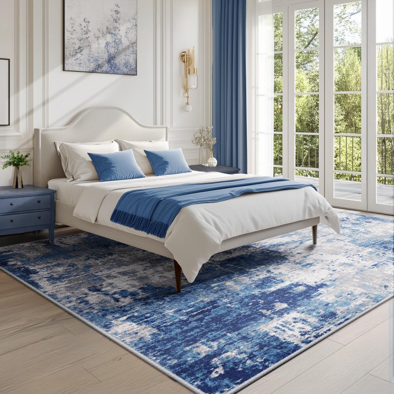 RELEANY Washable Area Rugs 7'x9' Non-Slip Modern Abstract Soft for Living Room Entryway Bedroom Nursery, Print Pattern, Blue Grey Navy Gray - Image 4