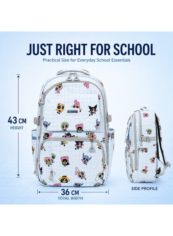 Powerpals School Bag Blue, Lightweight Backpack with Multiple Compartments, Front Utility Pocket, Side Bottle Pockets & Adjustable Shoulder Straps - Image 4