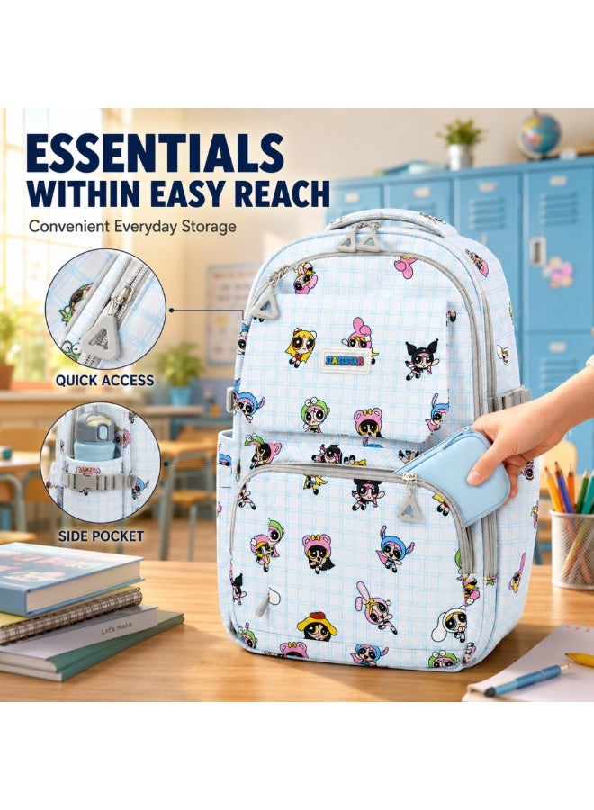 Powerpals School Bag Blue, Lightweight Backpack with Multiple Compartments, Front Utility Pocket, Side Bottle Pockets & Adjustable Shoulder Straps - Image 5