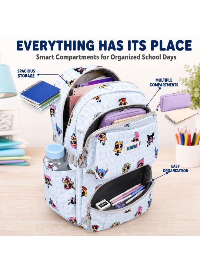 Powerpals School Bag Blue, Lightweight Backpack with Multiple Compartments, Front Utility Pocket, Side Bottle Pockets & Adjustable Shoulder Straps - Image 3
