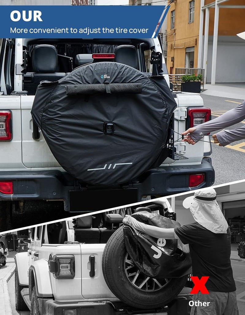 جوي توتوس غطاء الإطار الاحتياطي JOYTUTUS مع فتحة الكاميرا المتوافق مع Wrangler JK/JL 2007-2025، غطاء العجلة الاحتياطية المقاوم للرياح والغبار مع حقيبة نفايات للإطارات 30"-33" - Image 3