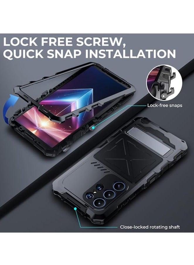 عام حافظة الهاتف لجهاز Samsung Galaxy S24 Ultra مصنوعة من معدن الألومنيوم القوي، مع واقي شاشة مدمج، عدسة بجودة عسكرية، ومطاط صلب وقوي، وهي تعتبر درعاً للهواتف للرجال. - Image 2