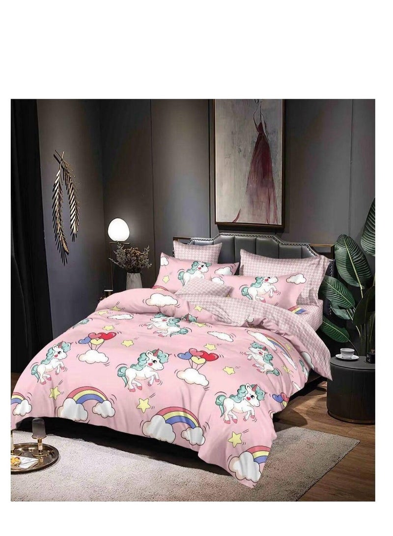 4PCS set Single Comforter Set for Kids – Lightweight, Machine-Washable Bedding with Cute Patterns 160x210cm