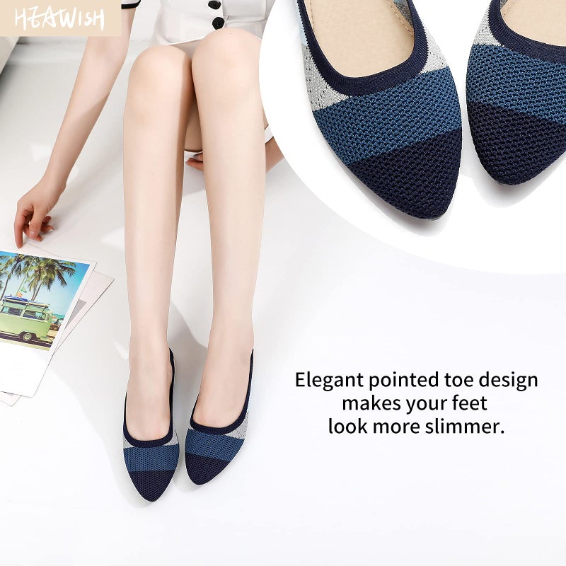 HEAWISH Womenâ€™s Ballet Flat Flats Shoes Comfortable Mesh Pointed Toe Slip On Dress Shoes(Blue,US11) - Image 4