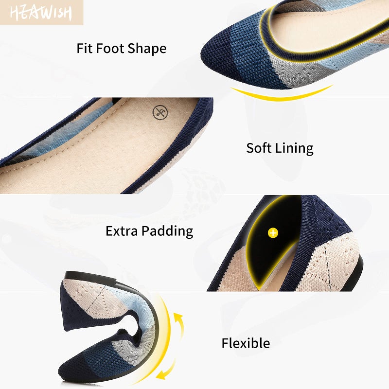 HEAWISH Womenâ€™s Ballet Flat Flats Shoes Comfortable Mesh Pointed Toe Slip On Dress Shoes(Blue,US11) - Image 3