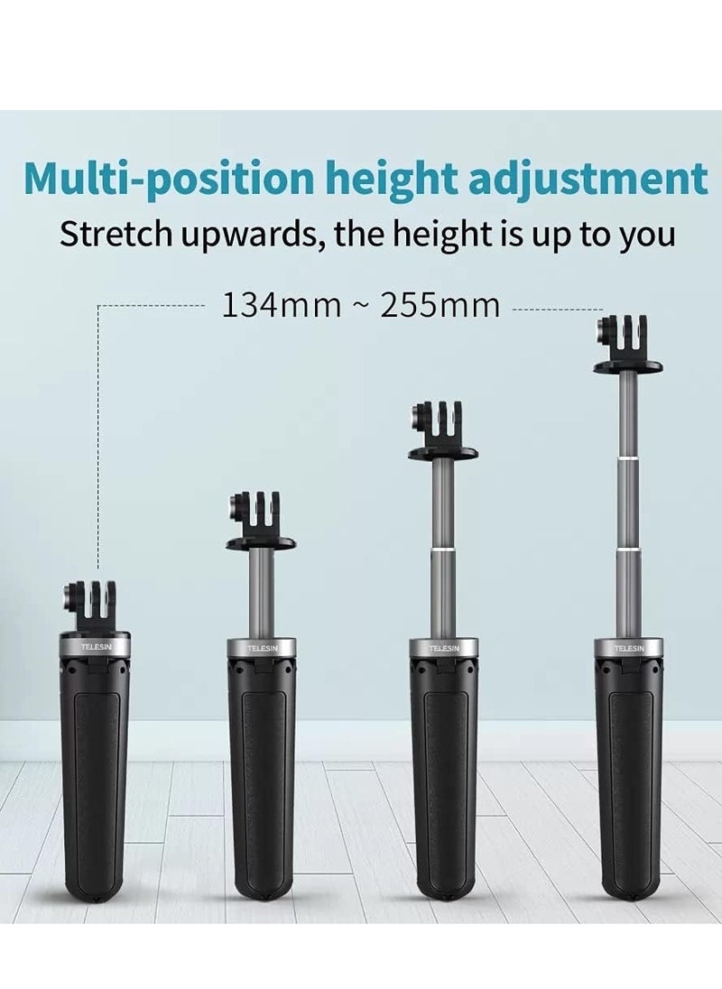 تيليسن TELESIN Mini Desktop Selfie Stick Tripod لكاميرا الحركة، حجم صغير قابل للتمديد وطول محمول قابل للتعديل GoPro DJI Action 2 Osmo Action Insta360 حامل ثلاثي القوائم للكاميرا الرياضية  - Image 4