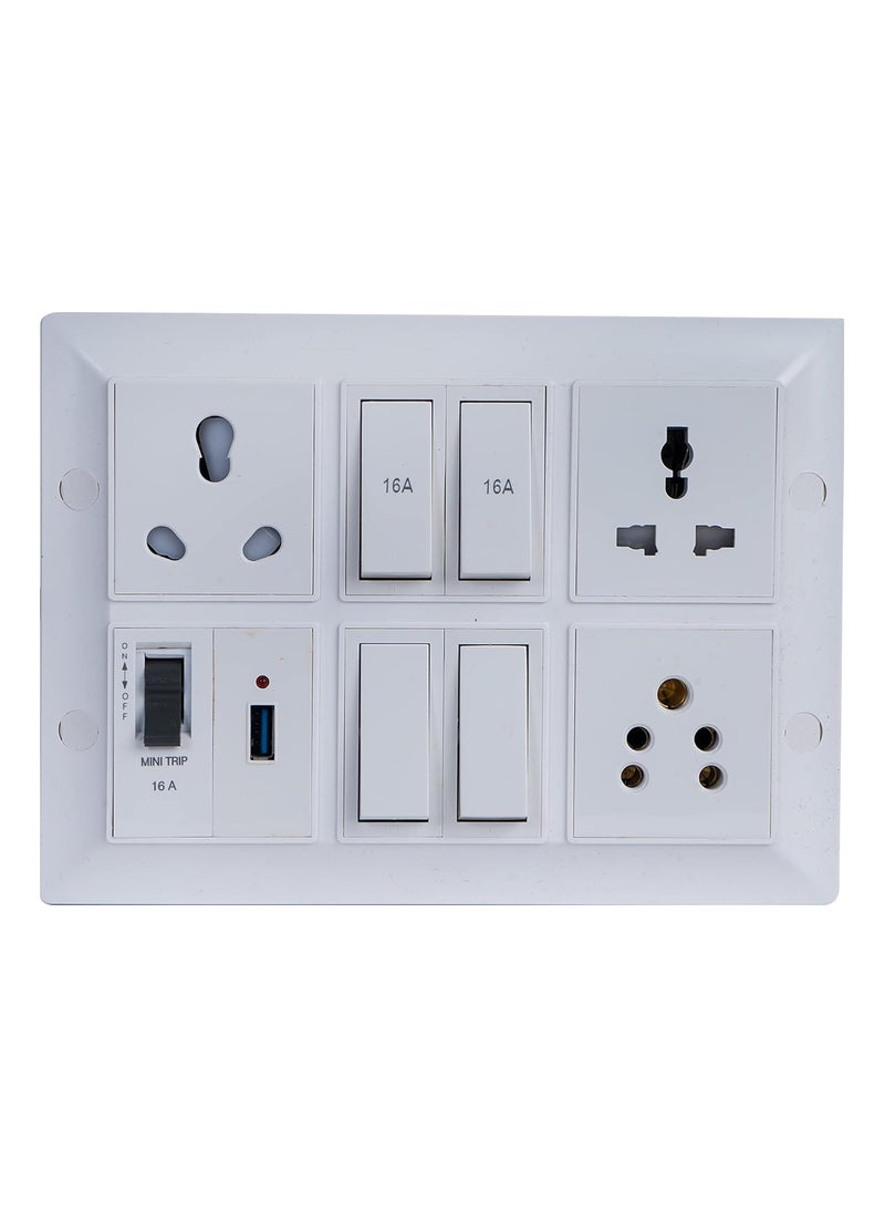 HACKENSACK Hackensack Smart Extension Board Three 16A 13A 6A Socket USB Port 24A Switch 216A2 6A MCB 16A with ABS 8M Long 15 SQMM x 3 Core Heavy Duty Wire Cable with 16 Amp 3 Pin Plug White  - Image 3
