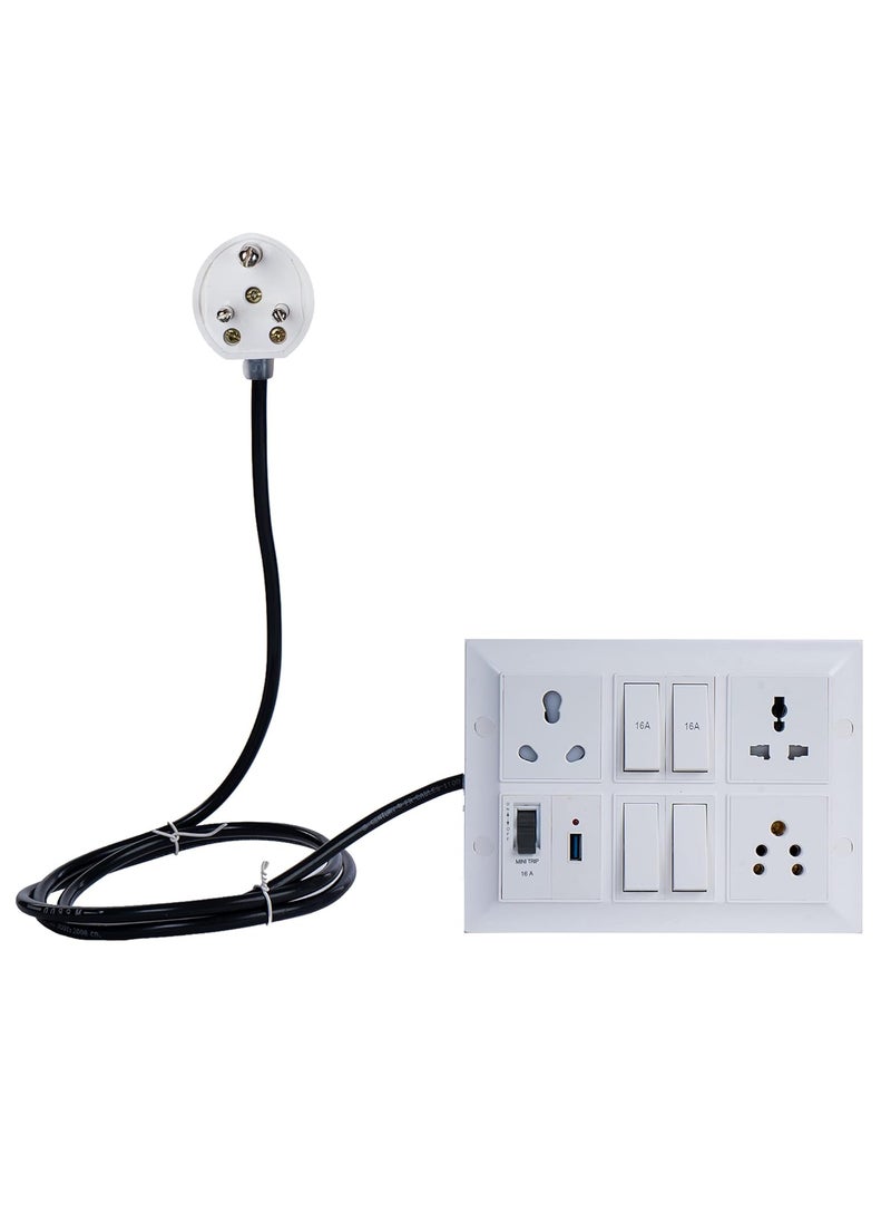 HACKENSACK Hackensack Smart Extension Board Three 16A 13A 6A Socket USB Port 24A Switch 216A2 6A MCB 16A with ABS 8M Long 15 SQMM x 3 Core Heavy Duty Wire Cable with 16 Amp 3 Pin Plug White  - Image 1