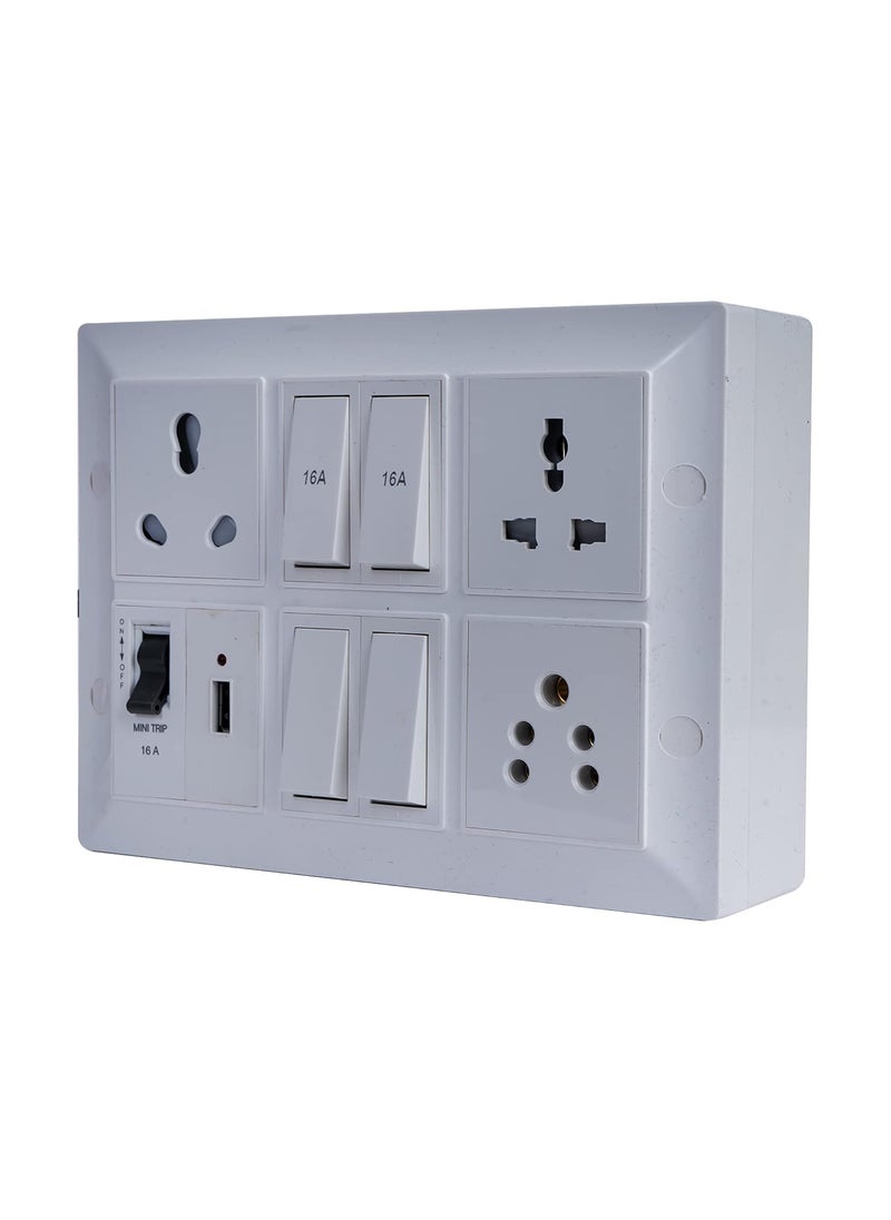 HACKENSACK Hackensack Smart Extension Board Three 16A 13A 6A Socket USB Port 24A Switch 216A2 6A MCB 16A with ABS 8M Long 15 SQMM x 3 Core Heavy Duty Wire Cable with 16 Amp 3 Pin Plug White  - Image 2