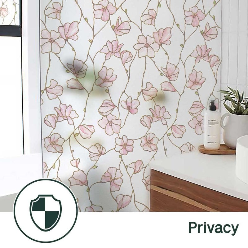BEAUS TILE UNI Window Film Static Clings Non Adhesive 3D Stained Glass Window Decals UV Protection (Cherry Blossom, 37.4 x 24.4 Inch) - Image 3