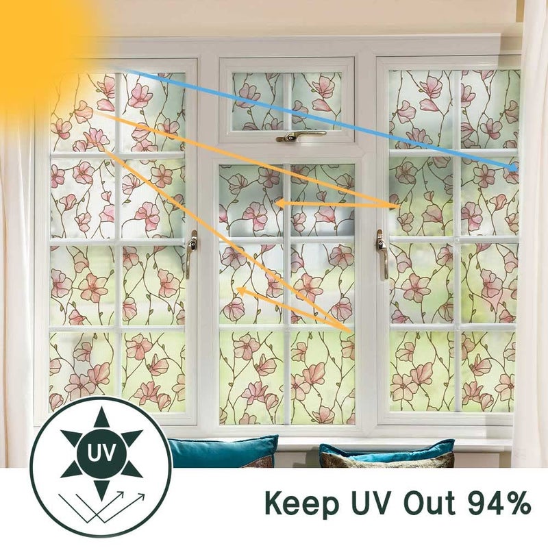 BEAUS TILE UNI Window Film Static Clings Non Adhesive 3D Stained Glass Window Decals UV Protection (Cherry Blossom, 37.4 x 24.4 Inch) - Image 2