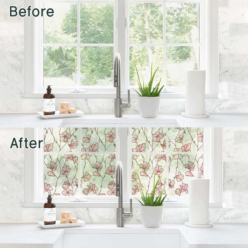 BEAUS TILE UNI Window Film Static Clings Non Adhesive 3D Stained Glass Window Decals UV Protection (Cherry Blossom, 37.4 x 24.4 Inch) - Image 5