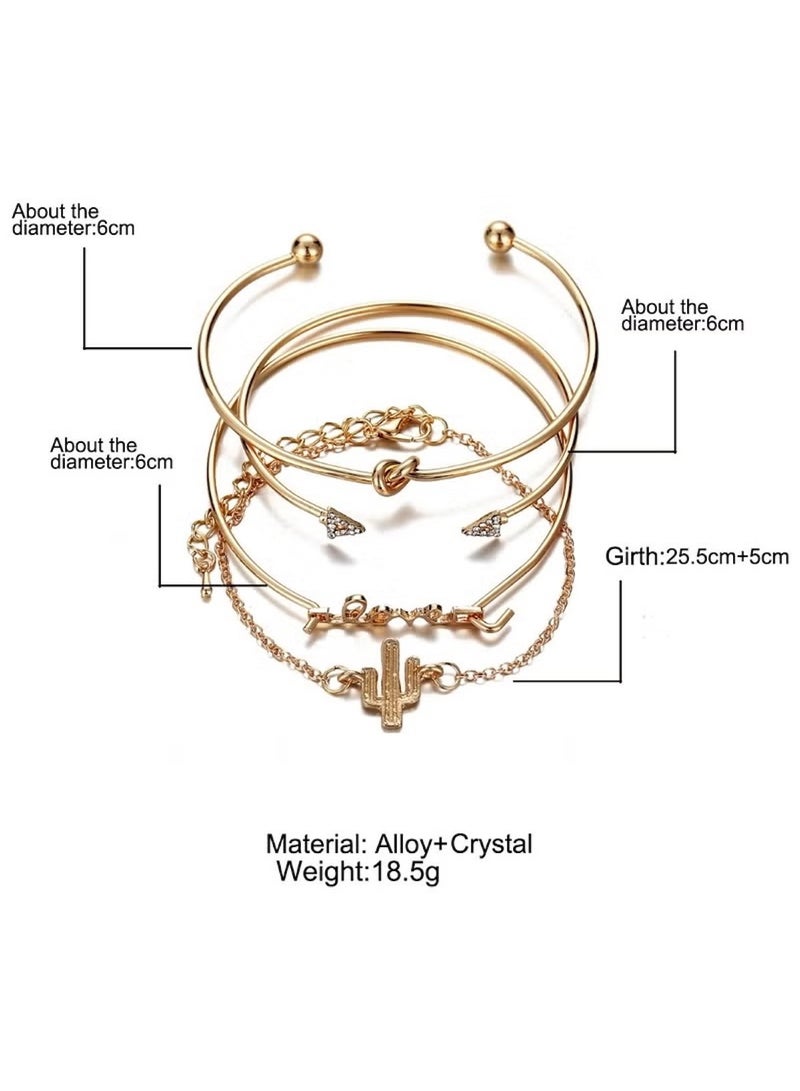Huitich Trendy 4-Piece Minimalist Bracelet Set – Gold-Plated Alloy & Crystal  - Image 3