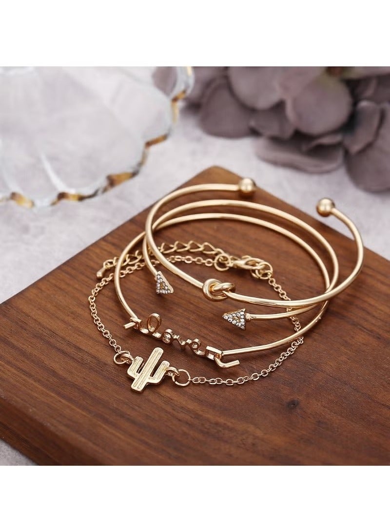 Huitich Trendy 4-Piece Minimalist Bracelet Set – Gold-Plated Alloy & Crystal  - Image 2