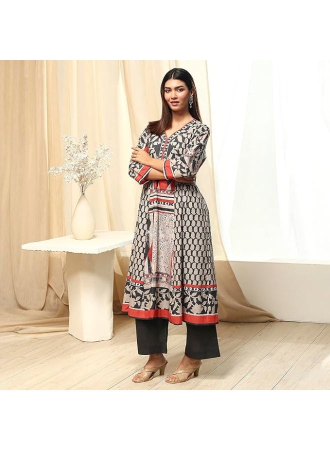 BIBA Women Cotton A Line Printed kurta with pant Set xl - Image 2