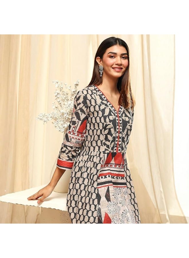 BIBA Women Cotton A Line Printed kurta with pant Set xl - Image 4