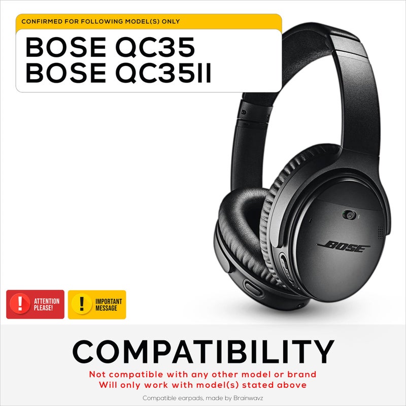 BRAINWAVZ Replacement Earpads for Bose QuietComfort 35 (QC35) & 35 II (QC35 ii) Headphones, with Memory Foam, Leather & Added Thickness for Better Comfort & Noise Isolation - Image 2