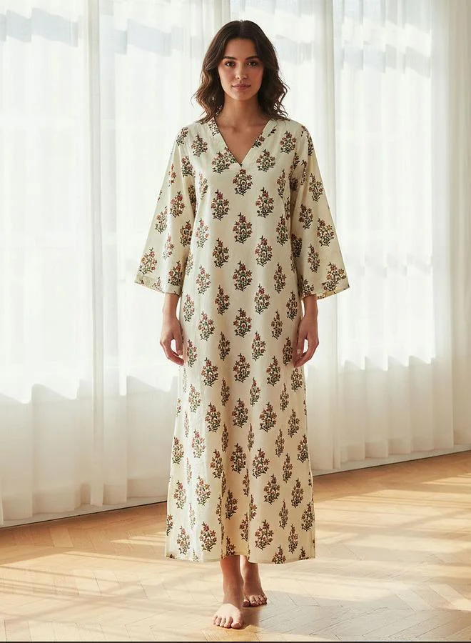 Splash FAV Night Dress Long Sleeves Printed Cotton