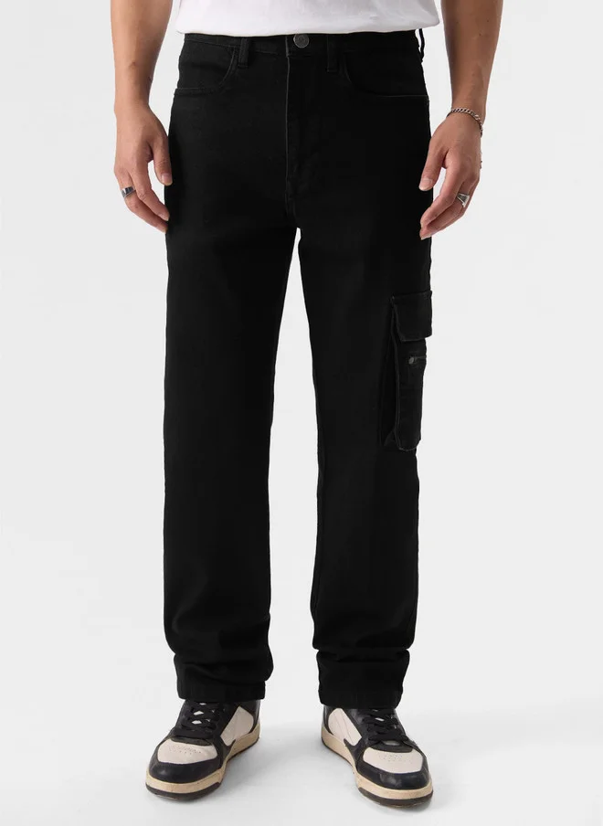 The Souled Store The Souled Store Men Regular Fit Solid Black Cargo Jeans
