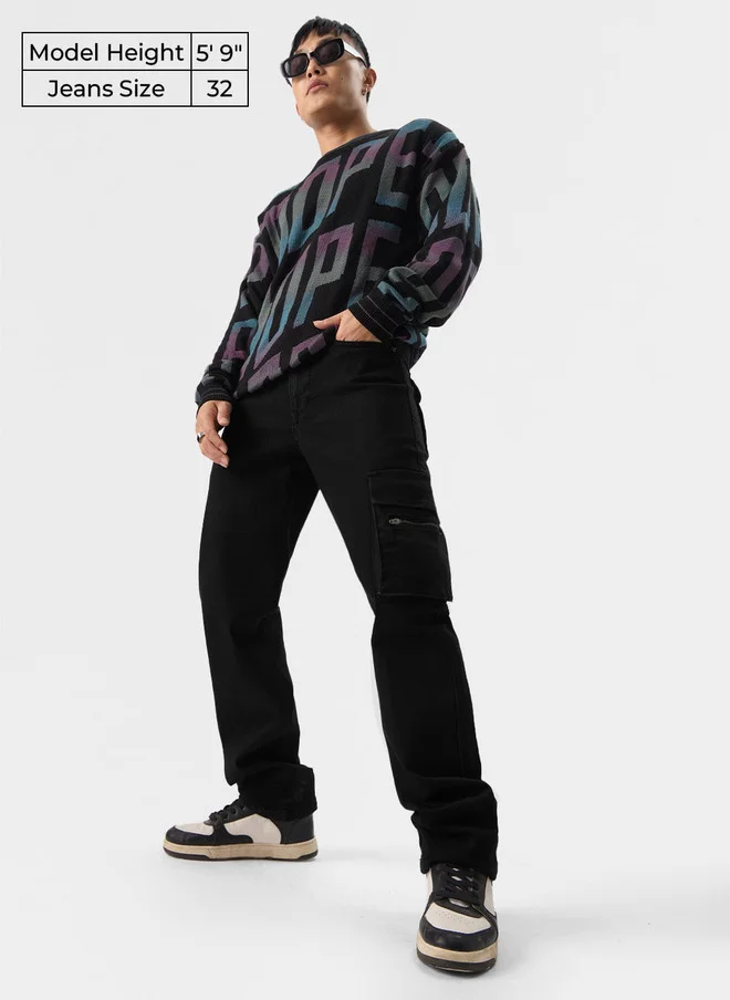 The Souled Store  The Souled Store Men Regular Fit Solid Black Cargo Jeans  | Best Price UAE