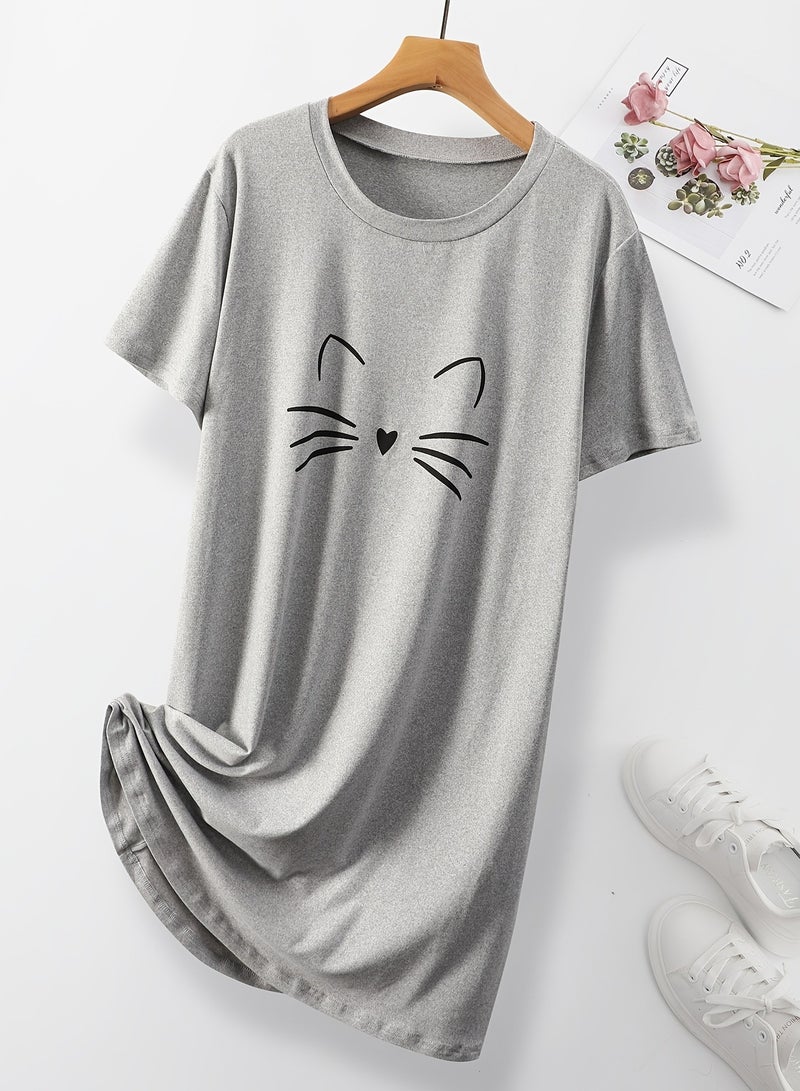 Mesery Dress Cotton Short Sleves-Grey  - Image 1
