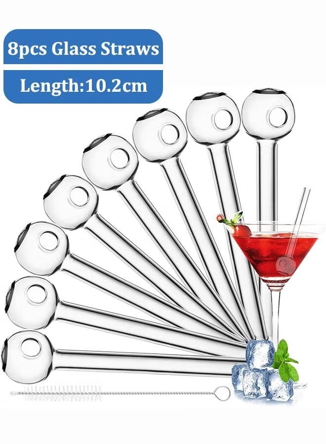 Breakproof Glass Straws - Durable Reusable Glass Straws 8 Pack with 1 Cleaning Brush for Drinks, Herbs, Smoothies, Aromatherapy（Transparent Color-10cm） - Image 1