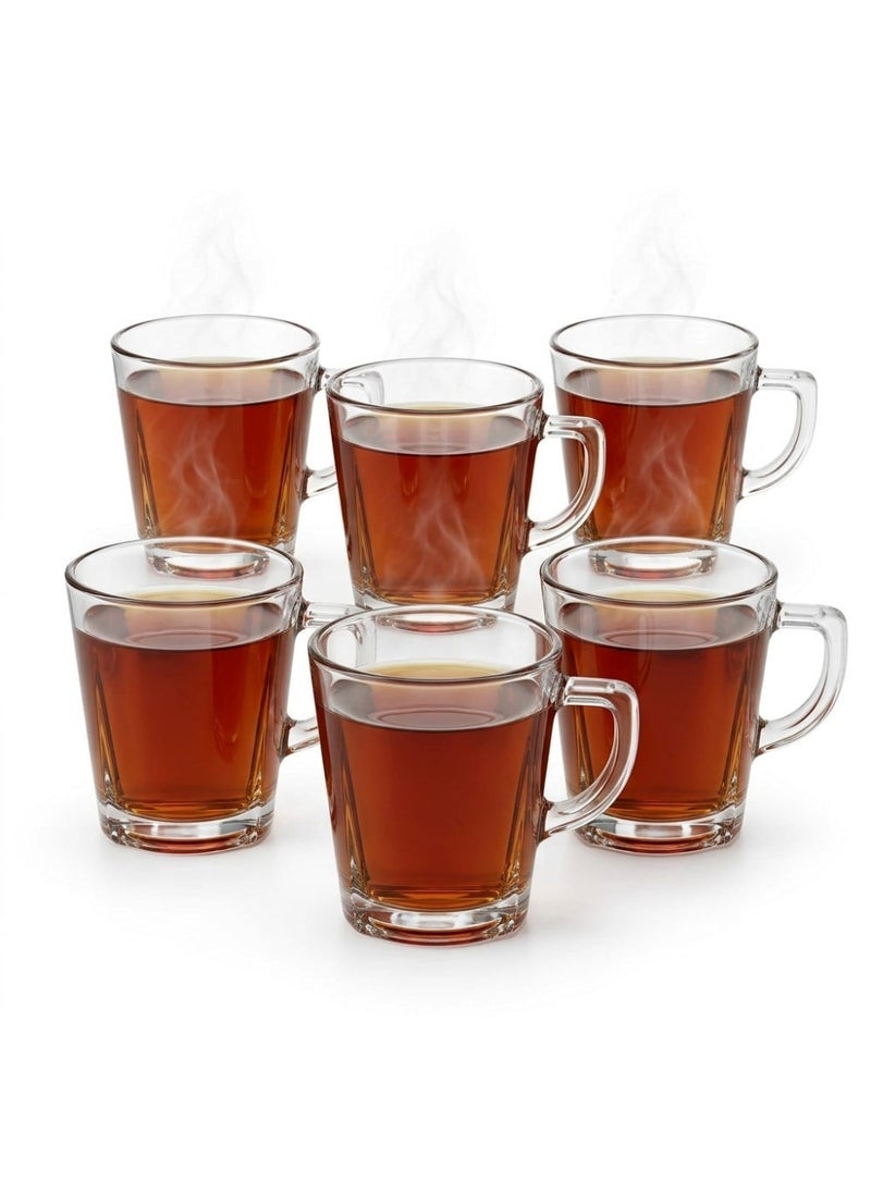Blinkmax Set of 6 ribbed glass mugs, comfortable handle for easy grip, stackable design for space-saving storage, for hot drinks, coffee, and tea at home and office - Transparent - Image 1