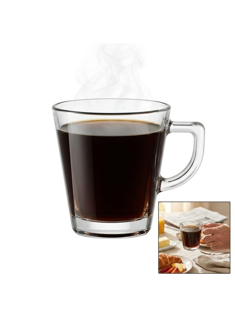 Blinkmax Set of 6 ribbed glass mugs, comfortable handle for easy grip, stackable design for space-saving storage, for hot drinks, coffee, and tea at home and office - Transparent - Image 2