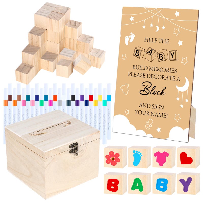 Himake 150 PCS Cloud Baby Shower Games Sign Kit Includes 100 Wooden Blocks, 48 Markers, 1 Game Sign, 1 Storage Box for Baby Shower Gender Reveal Activity Party Decorations - Image 1
