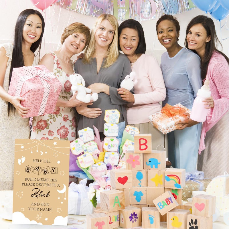 Himake 150 PCS Cloud Baby Shower Games Sign Kit Includes 100 Wooden Blocks, 48 Markers, 1 Game Sign, 1 Storage Box for Baby Shower Gender Reveal Activity Party Decorations - Image 5