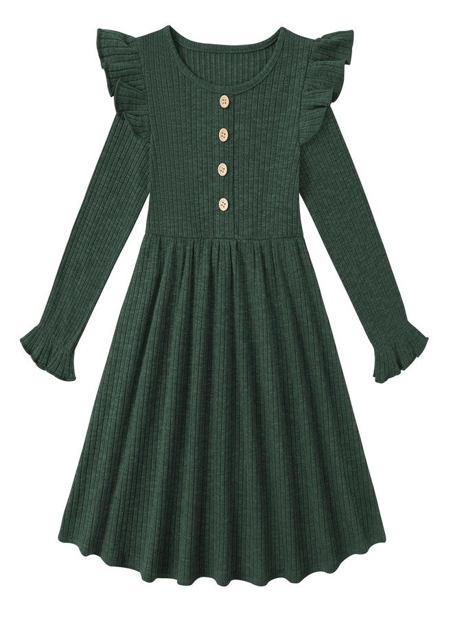 ESHOO فستان إيشو لفتاة صغيرة فساتين سويتير للبنات فساتين بأكمام طويلة مزخرفة منسوجة عادية لفصل الخريف للأطفال من 2-7 سنوات باللون الأخضر - Image 1
