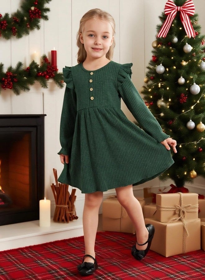 ESHOO فستان إيشو لفتاة صغيرة فساتين سويتير للبنات فساتين بأكمام طويلة مزخرفة منسوجة عادية لفصل الخريف للأطفال من 2-7 سنوات باللون الأخضر - Image 4